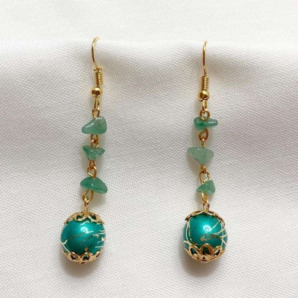 Beaded Gold & Aventurine Earrings